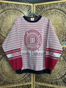 Vintage 90s 1998 IU Indiana University Hoosiers Tapestry Knit Red & White Sweater Size Small/Medium