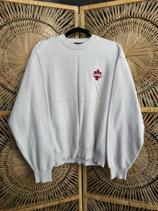 Vintage 90s Isle Of Cotton IU Indiana University Hoosiers Textured Knit Beige Sweater Size X-Large