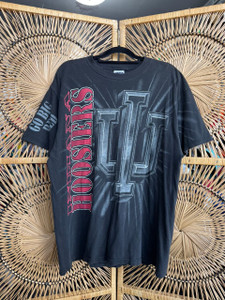Vintage 90s Y2K Indiana University Hoosiers AOP Shining Logo Black T-Shirt Size X-Large