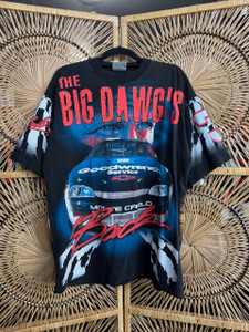 Vintage 90s 1997 NASCAR Dale Earnhardt "The Big Dawg's Back" AOP Black T-Shirt 2XL