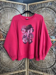 Vintage Red Skelton Faces Graphic Red Crewneck Sweatshirt Size X-Large XL