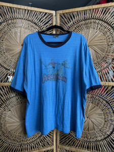 Vintage Aquaman Blue Graphic Ringer T-Shirt Size 2XL XXL