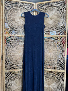 Vintage 90s Y2K Top This Navy Blue Floral Slinky Maxi Dress Women's Size Medium