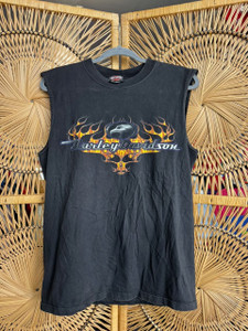 Vintage Y2K 2003 Harley Davidson Flaming Eagle Black Muscle Tank Size Medium