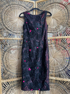 Vintage 90s Nights By Chelsea Reed Tulle Floral Hot Pink Black Dress Size 6