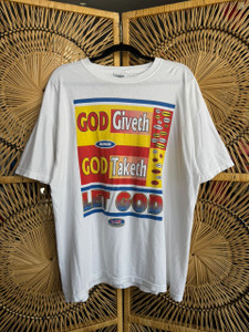 Vintage "God Giveth And God Taketh" White T-Shirt Size X-Large