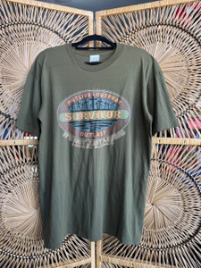 Vintage Y2K Survivor Jesus Parody Army Green T-Shirt Size X-Large XL