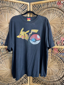 Y2K 2007 Pokemon Pikachu Black Graphic T-Shirt Size X-Large 2XL