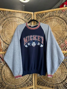 Vintage Disney Mickey Mouse Raglan Grey & Blue Crewneck Sweatshirt Size X-Large XL