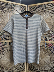 Vintage 70s 80s Towncraft Penneys Earth Tone Striped Knit Henley Top Size Large