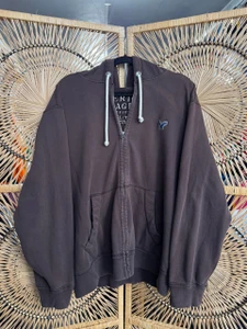 Y2K American Eagle Outfitters Eagle Fleece Brown Full Zip Hooded Sweatshirt Size XL