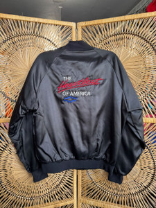 Vintage West Ark Chevy "Heartbeat of America" Black Satin Jacket Size Large