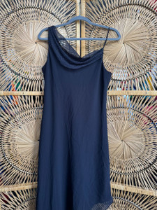 Vintage Fashion Bug Sparkle Cowl Neck Mesh A-Symmectrical Navy Blue Dress Women's Size 12