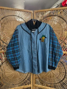 Vintage 90s 1992 Looney Tunes Tweety Bird Vagabond Hooded Button Up Shirt Size X-Large