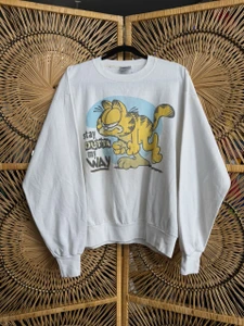 Vintage 90s Volunteer Garfield "Stay Outta My Way" White Crewneck Sweatshirt Size Large