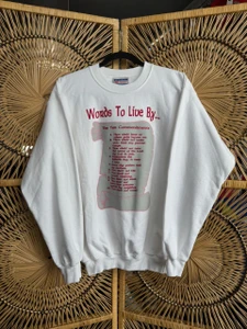 Vintage 90s "Words To Live By" 10 Commandments White Crewneck Sweatshirt Size Medium