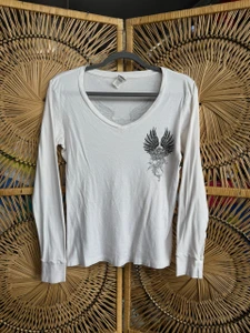 2015 Harley Davidson London, KY Angel Wings V-Neck White Long Sleeve T-Shirt Women's Size Medium