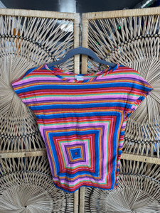 Vintage Asymmetrical Square Candy Striped Women's Top Size Small