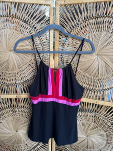 Vtg Y2K Bisou Bisou Pink Black Ruched Tank Top Women's Size Small