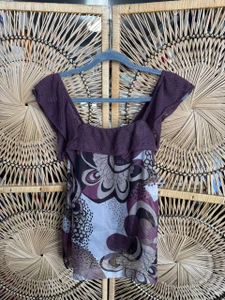 Y2K Aniye By Flowey Floral Purple Silk Chiffon Women's Top Size Small