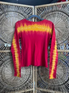 Vintage Tiger Tail Athletics Chevy Red Orange Tie Dye Long Sleeve T-Shirt Women's Size Large
