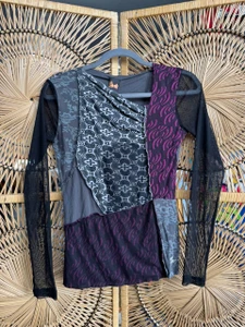 Vintage Y2K Desigual Multicolored Patchwork Mesh Long Sleeve Women's Top Size Small