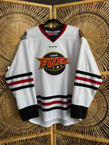 Vintage Indianapolis Fuel ECHL White Hockey Jersey Size Large