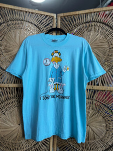 Vintage 80s 1988 Oneita "I Don't Do Mornings" Duck Light Aqua Blue T-Shirt Size X-Large