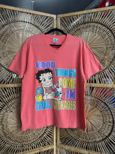 Vintage Y2K 2001 Betty Boop "Good Things Come In Small Packages" Coral Pink T-Shirt Size Large