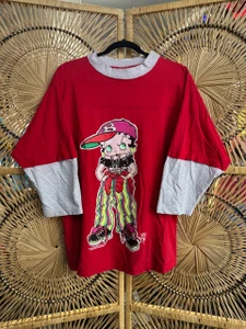 Vintage 90s 1993 Betty Boop Streetwear Attitude Double Sleeve Red T-Shirt Size Large