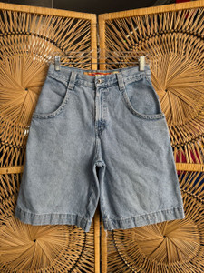 Vintage 90s Y2K JNCO Flamehead Embroidered Light Wash Denim Shorts Size 16