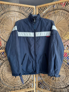 Y2K Abercrombie Dark Blue W/ White Stripe Full Zip Insulated Jacket Size Small