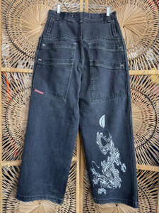 Y2K JNCO Dragon Faded Black Wide Leg Jeans Size 33