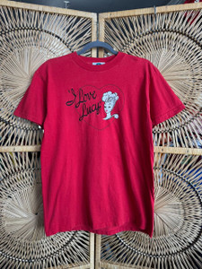 Vintage 90s 1991 I Love Lucy! TV Show Embroidered Red T-Shirt Size Medium