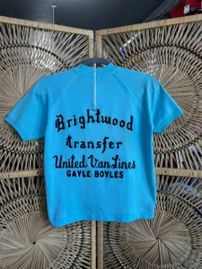 Vintage 60s 70s Personalized United Van Lines Gayle Boyles  Aqua Blue Knit Top Size Medium