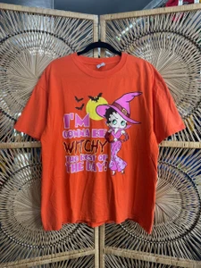 Vintage Y2K 2002 Betty Boop "I'm Gonna Be Witchy The Rest Of The Day!" Halloween Orange T-Shirt Size X-Large