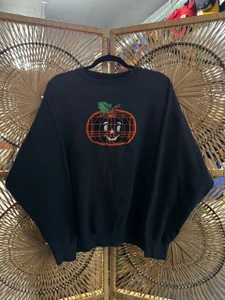 Vintage 90s MC2 Energy Jack-O-Lantern Embroidered Black Crewneck Sweatshirt Size X-Large XL