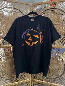 Vintage Y2K Light-Up Pumpkin Black T-Shirt Size X-Large XL