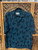 Vtg Two Palms Hawaiian Teal Button Up Shirt Size Large