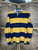 Y2K Polo Ralph Lauren RL Yellow & Navy Blue Striped Long sleeve Rugby Polo Shirt Size Medium