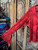 Vtg 90s Y2K Fashion Bug Red Abstract Design Mesh Long Sleeve T-Shirt Women's Size Large