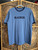 Vintage "Slacker" Flock Print Blue Ringer T-Shirt Size Large