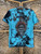 Vintage Y2K Black Label Affliction Bedazzled Skeletons Teal Black Tie Dyed T-Shirt Size Medium