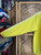Y2K  Adidas Yellow With White Stripes Chenille Patch Quarter Zip Sweatshirt Size Small
