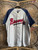 Vintage 90s Mirage Atlanta Braves Beige Blue Pinstripe Jersey Size XL X-Large