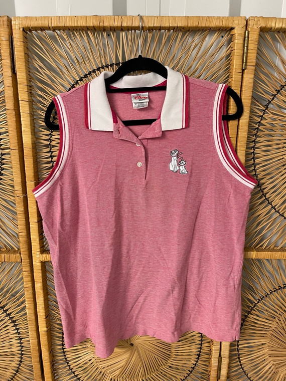 Vtg Disney The Aristocats Pink Sleeveless Polo Shirt Women's Size XL