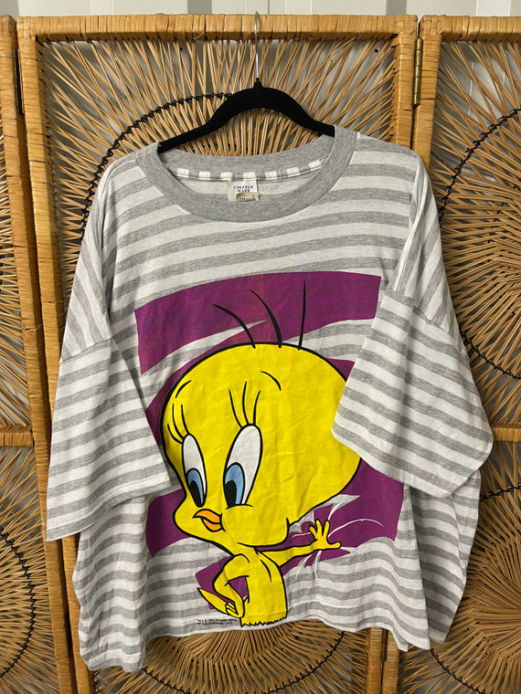 DS Vintage 1994 Looney Tunes Tweety Bird Striped Graphic T-Shirt Size 2XL