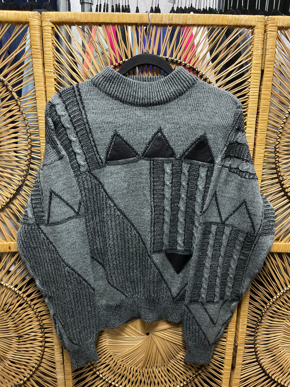 Vintage Limited Editions by Expressions Abstract Geometric Black Sweater Men's Size Medium