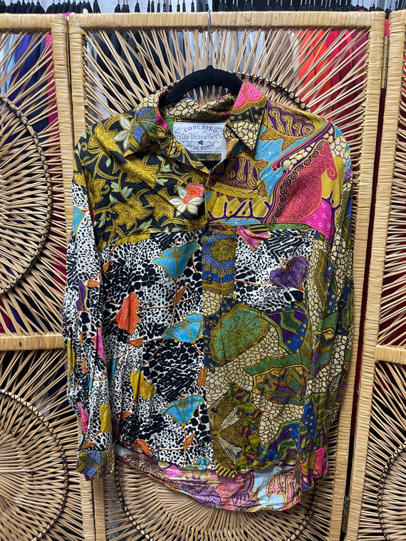Vintage Code Zero Abstract Print Button Down Shirt Women's Size Small