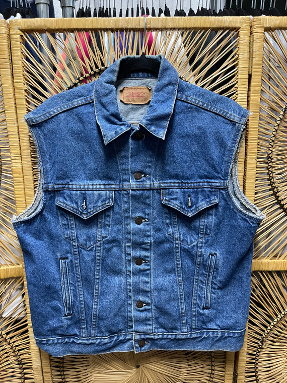 Vintage 80s Levis Denim Harley Davidson Patch Vest Size 44R